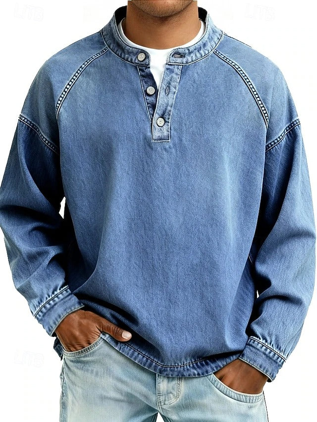 Reuben Marsden | Vintage Wash Denim Popover Shirt for Men