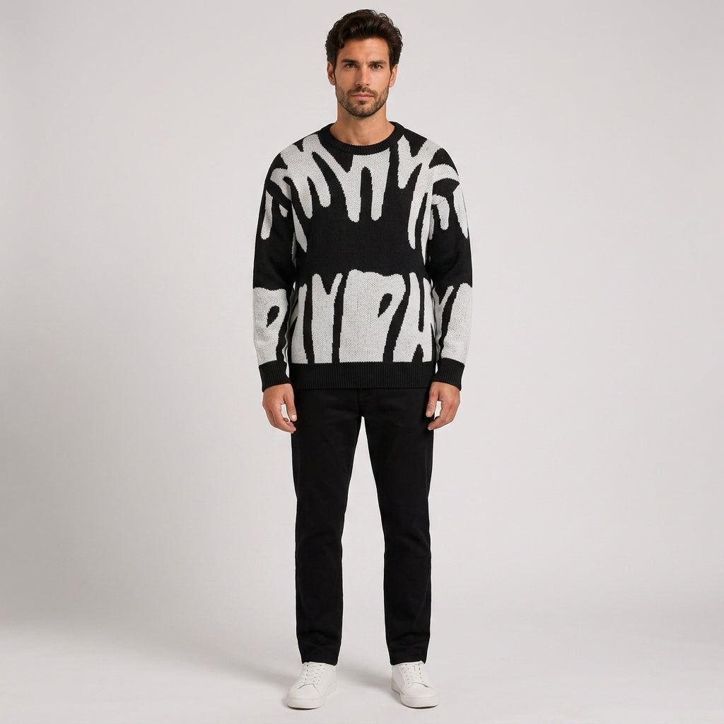 Duncan Baker | Abstract Graphic Knitted Sweater - Black