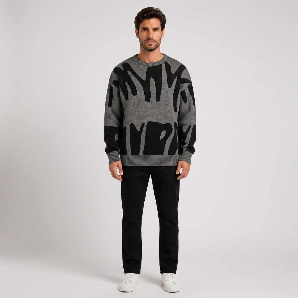 Duncan Baker | Abstract Graphic Knitted Sweater - Gray