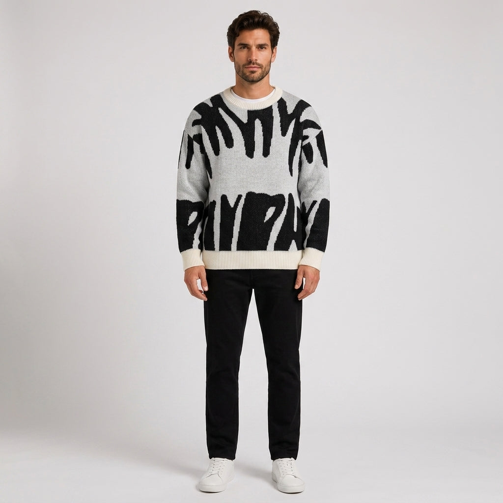 Duncan Baker | Abstract Graphic Knitted Sweater - White