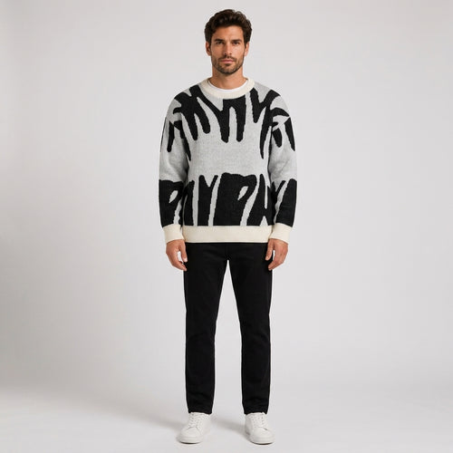 Duncan Baker | Abstract Graphic Knitted Sweater - White