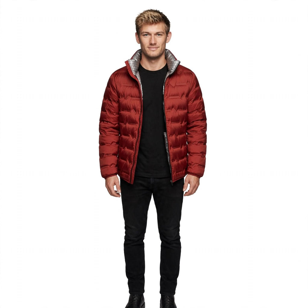 Freddie Osgood | Red Quilted Mens Jacket With Stand Collar