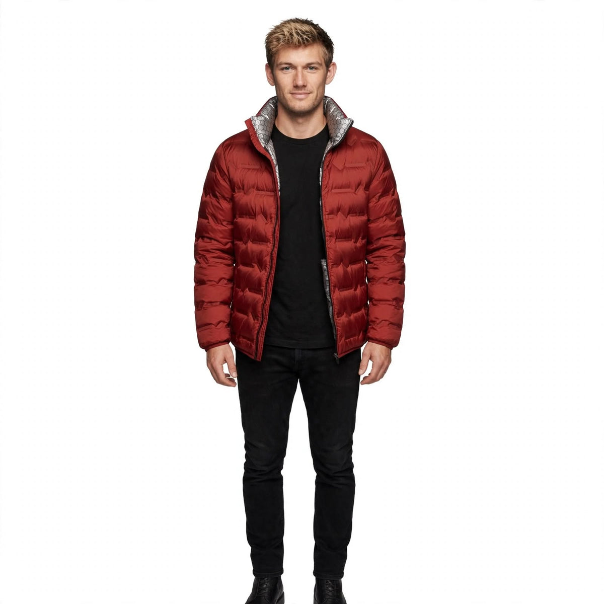 Freddie Osgood | Red Quilted Mens Jacket With Stand Collar