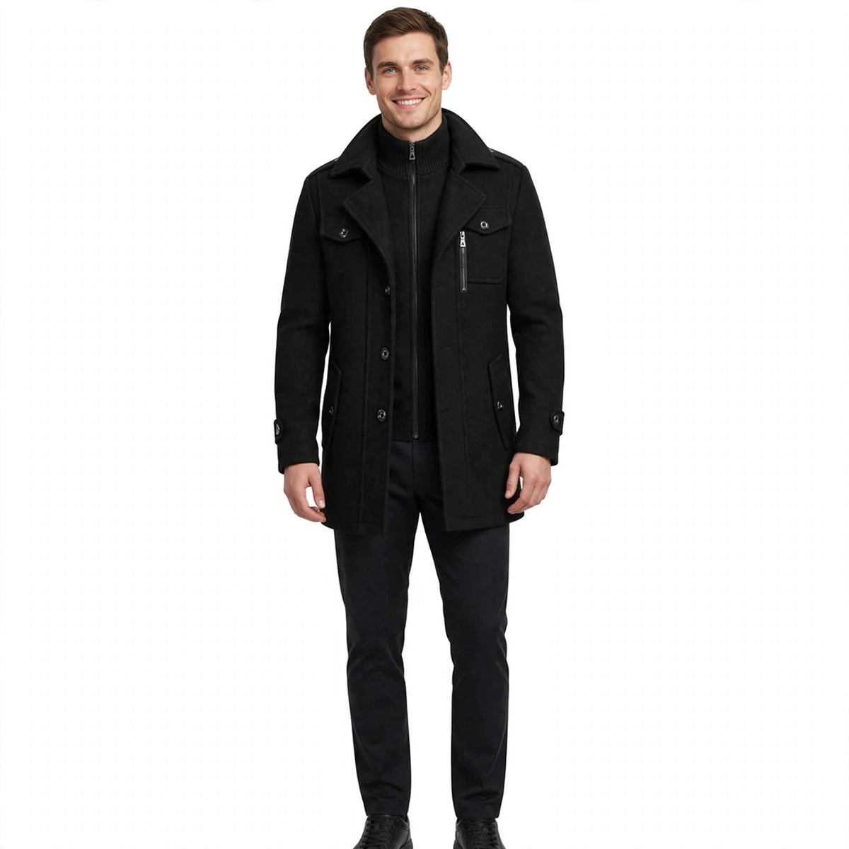 Miles Sinclair | Wool-Blend Mens Coat with High Collar