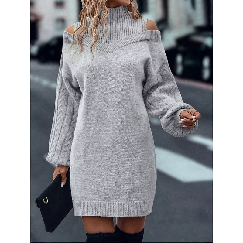 Freya Harrison | Cold-Shoulder Turtleneck Sweater Dress