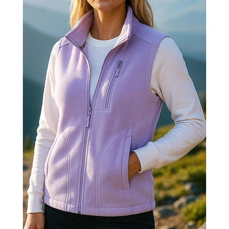 Lydia Hall | Fleece Zip-Up Vest with Stand Collar