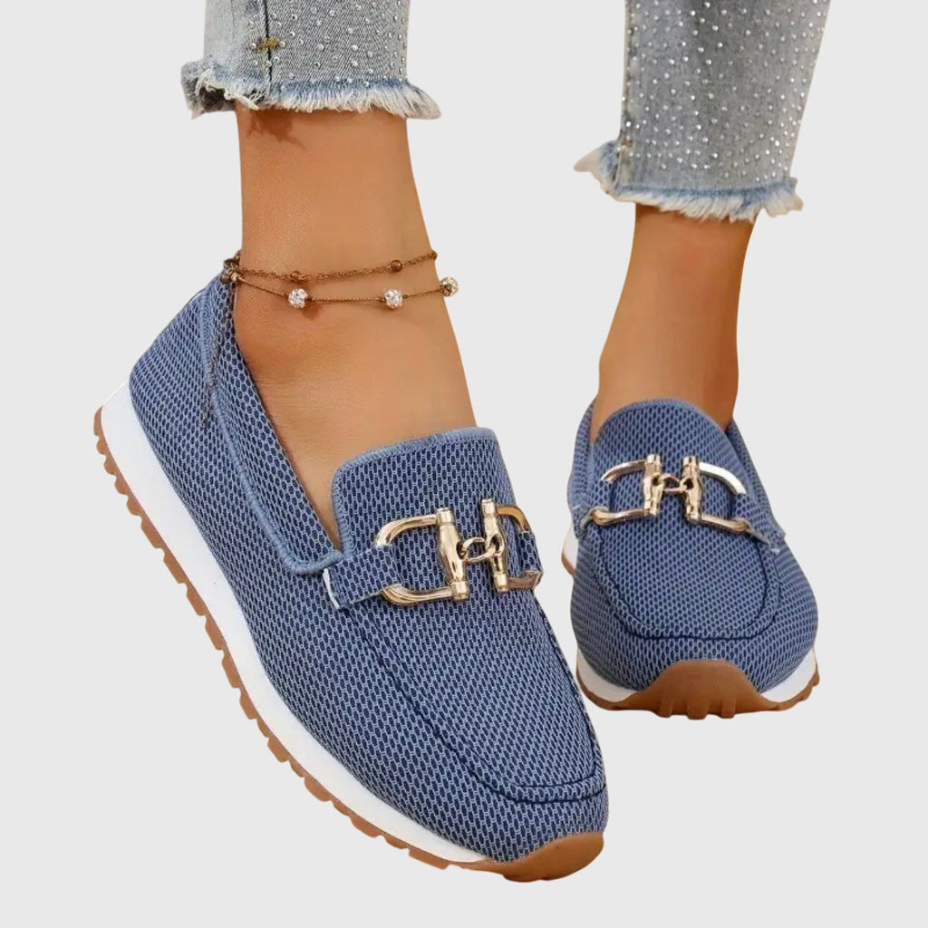 Poppy Merrick | Knit Horsebit Loafers with Gold Hardware