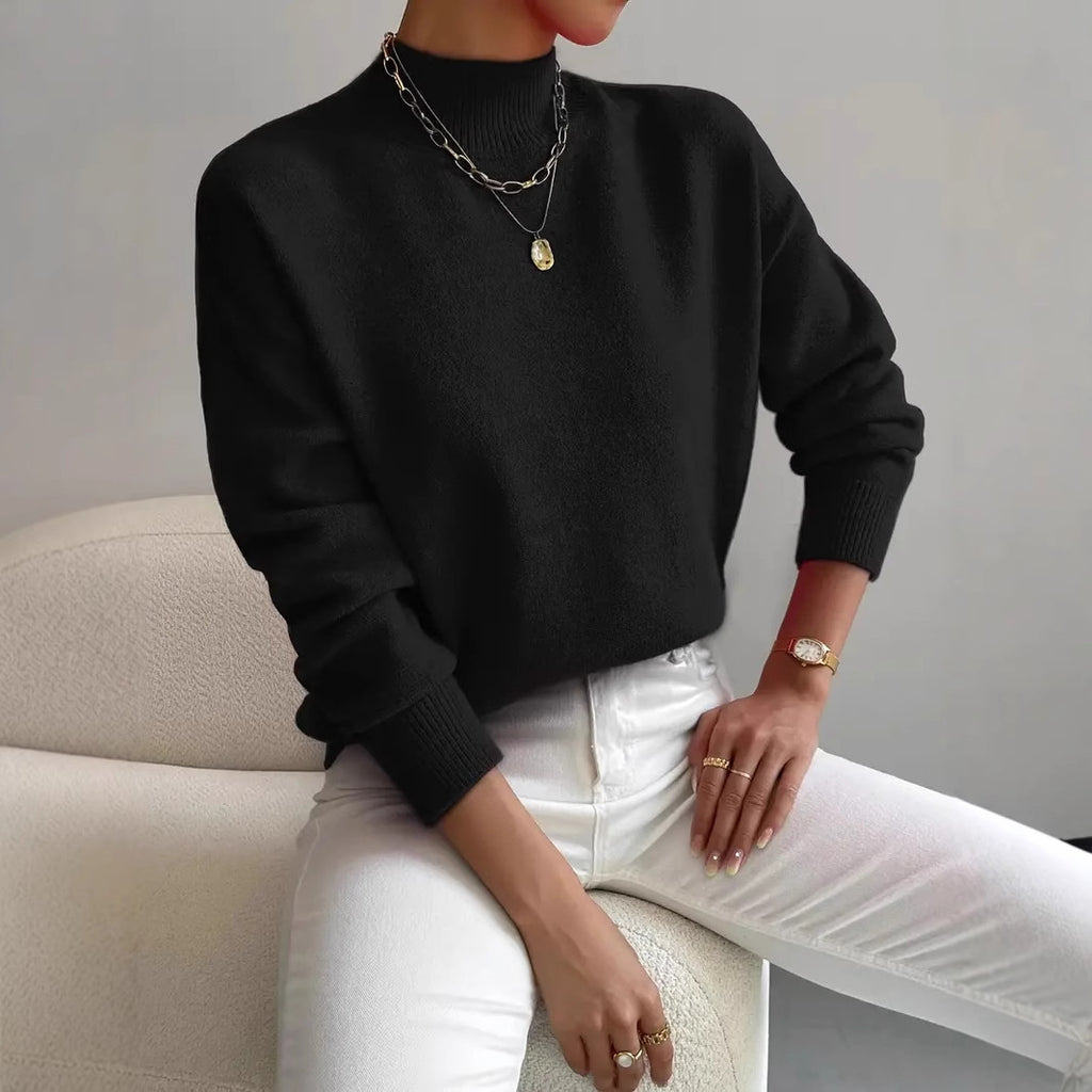 Rosalind Carver | White Mock Neck Knit Pullover Sweater