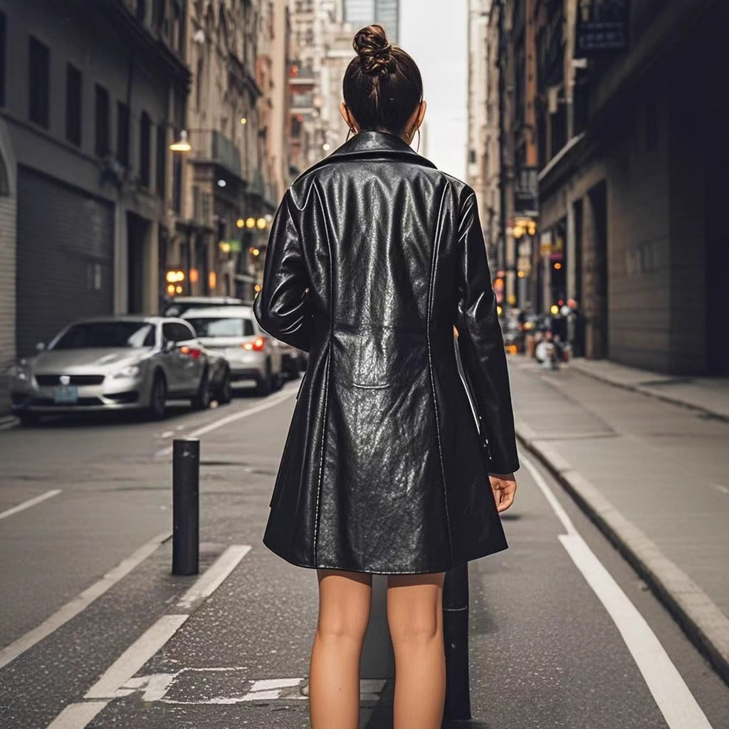 Eliza Pemberton | Faux Leather Mid-Length Tailored Coat
