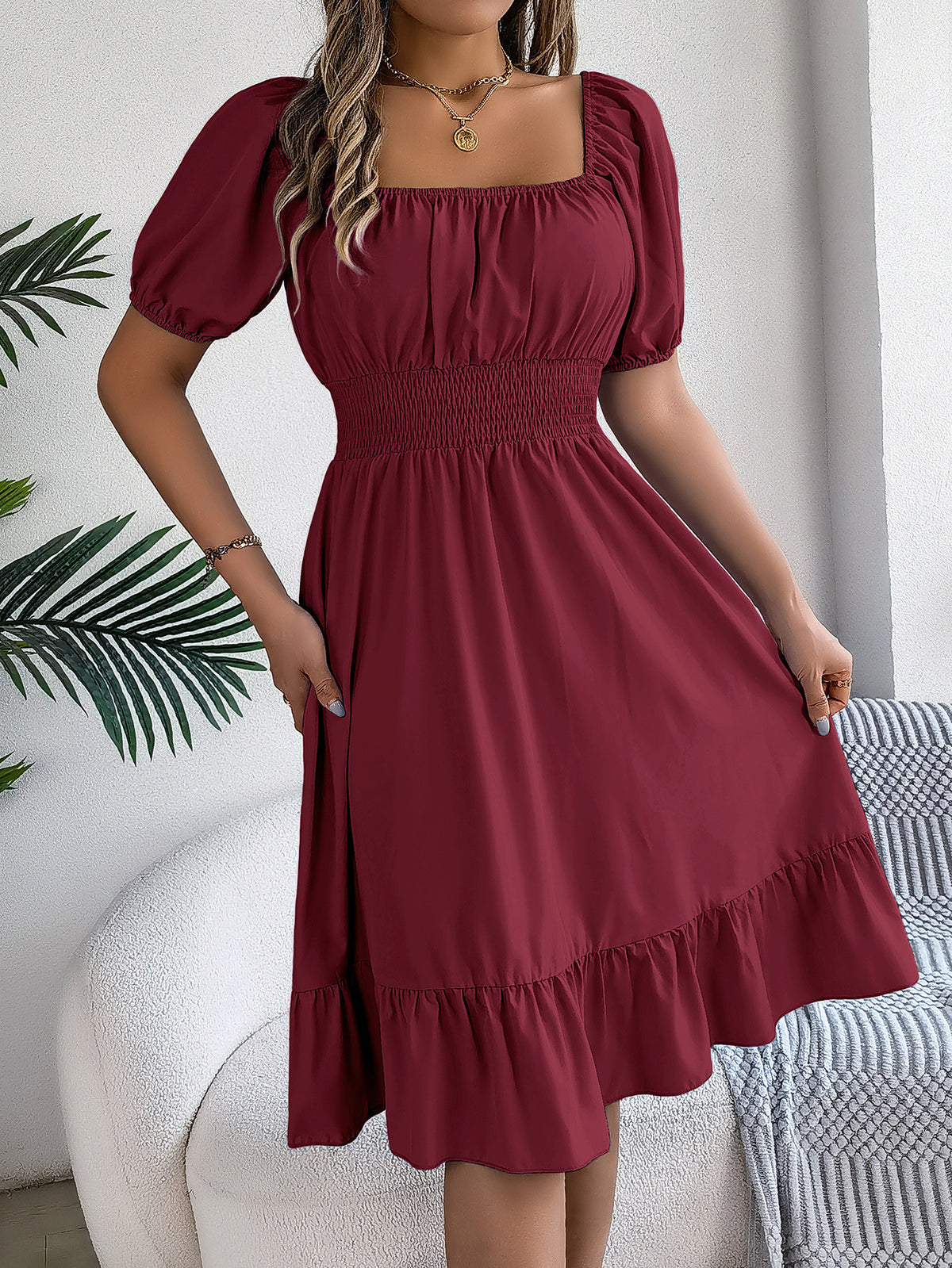 Lydia Crane | Square Neck Summer Dress With Puff Sleeves