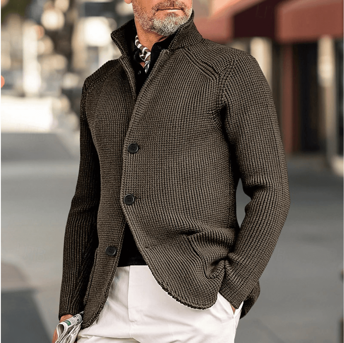 Duncan Ashwood | Olive Waffle-Knit Sweater With Button Front