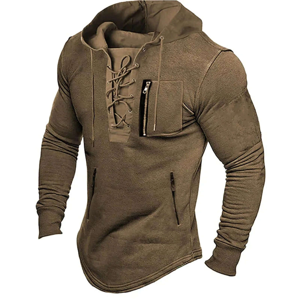 Elliot Marsh | Olive Lace-Up Hoodie With Zip Pocket