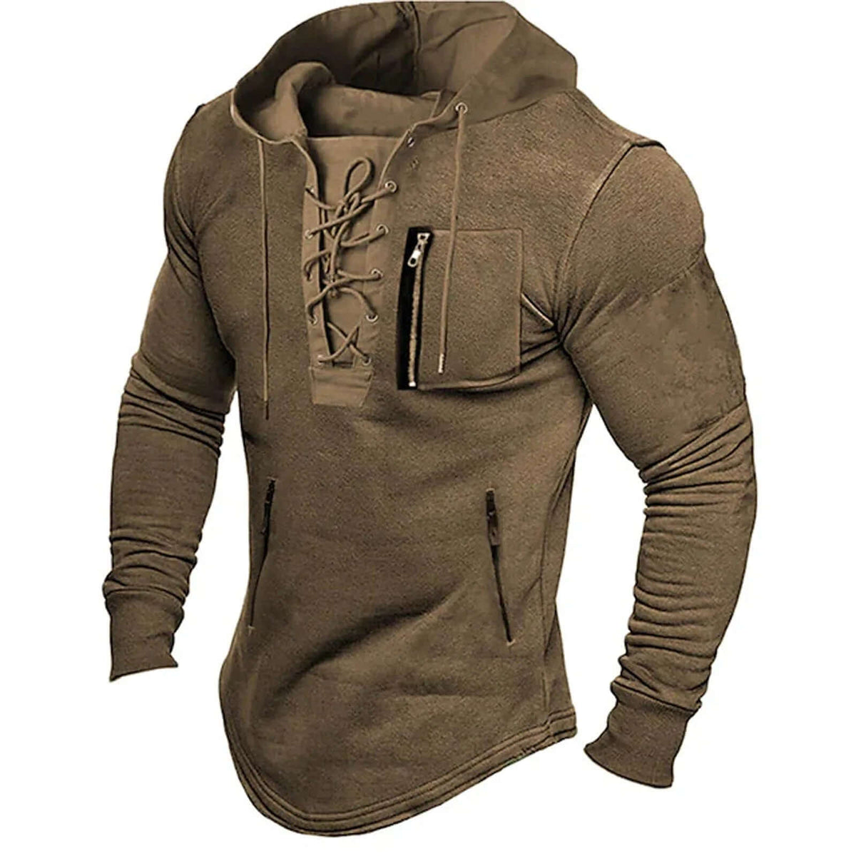 Elliot Marsh | Olive Lace-Up Hoodie With Zip Pocket