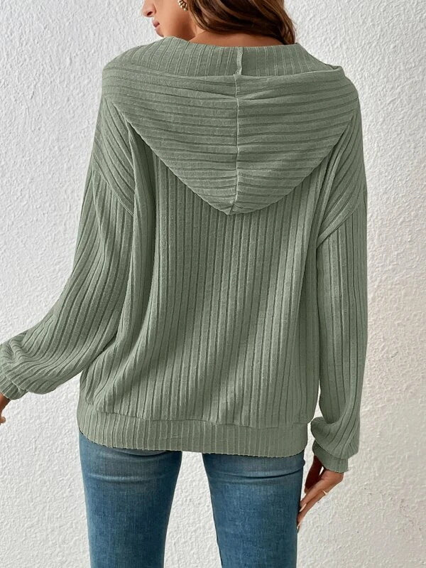 Georgina Pike | Sage Green Ribbed Knit Hoodie For Women