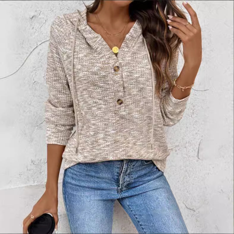 Clemency Whitmarsh | Buttoned Hooded Knit Sweatshirt