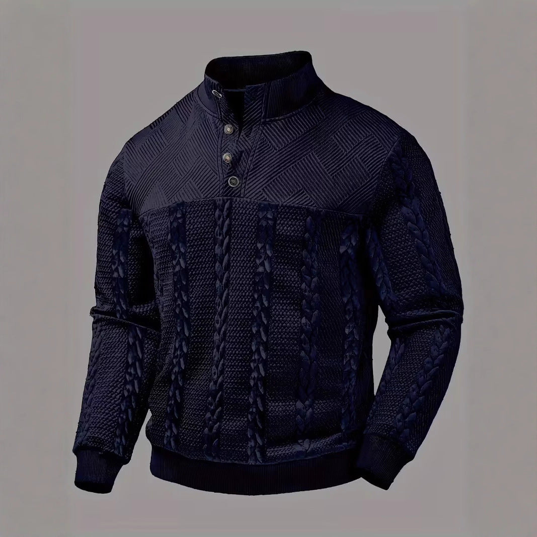 George Ellison | Cable-Knit Stand Collar Button Pullover