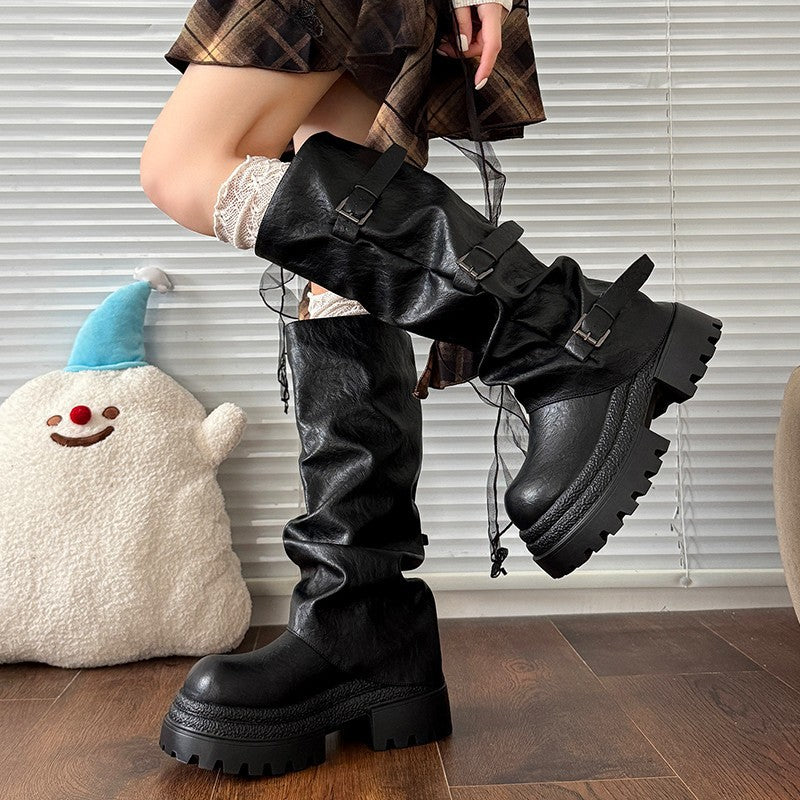 Rosalind Chandler | Slouchy Knee-High Platform Boots With Buckle Straps