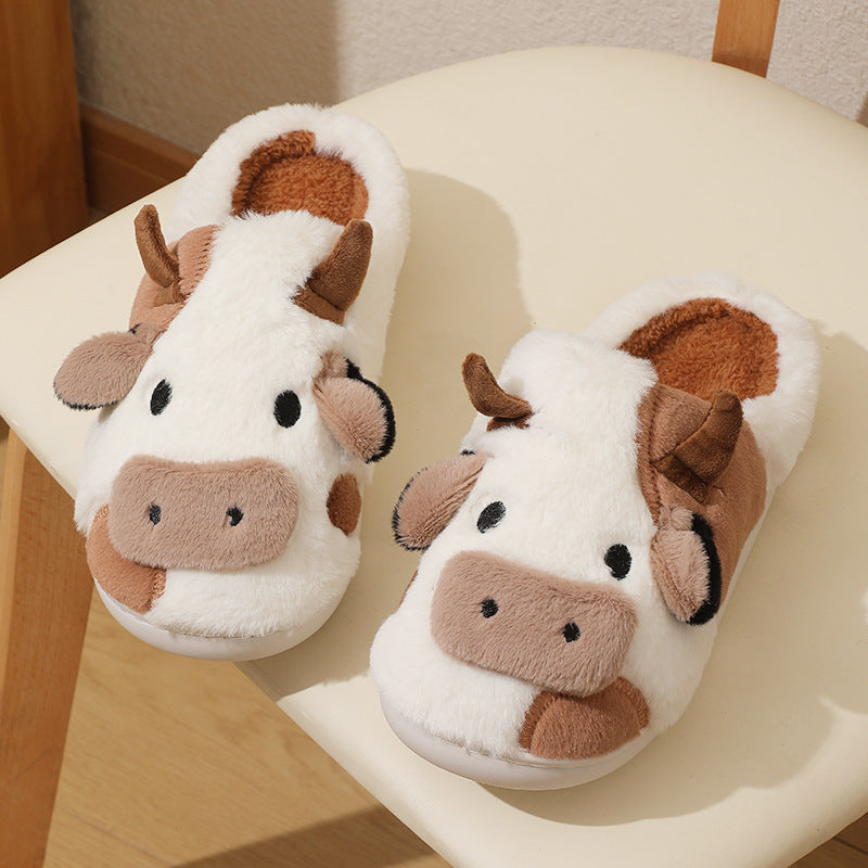 Millicent Hill | Cosy Cow Print Plush Slippers