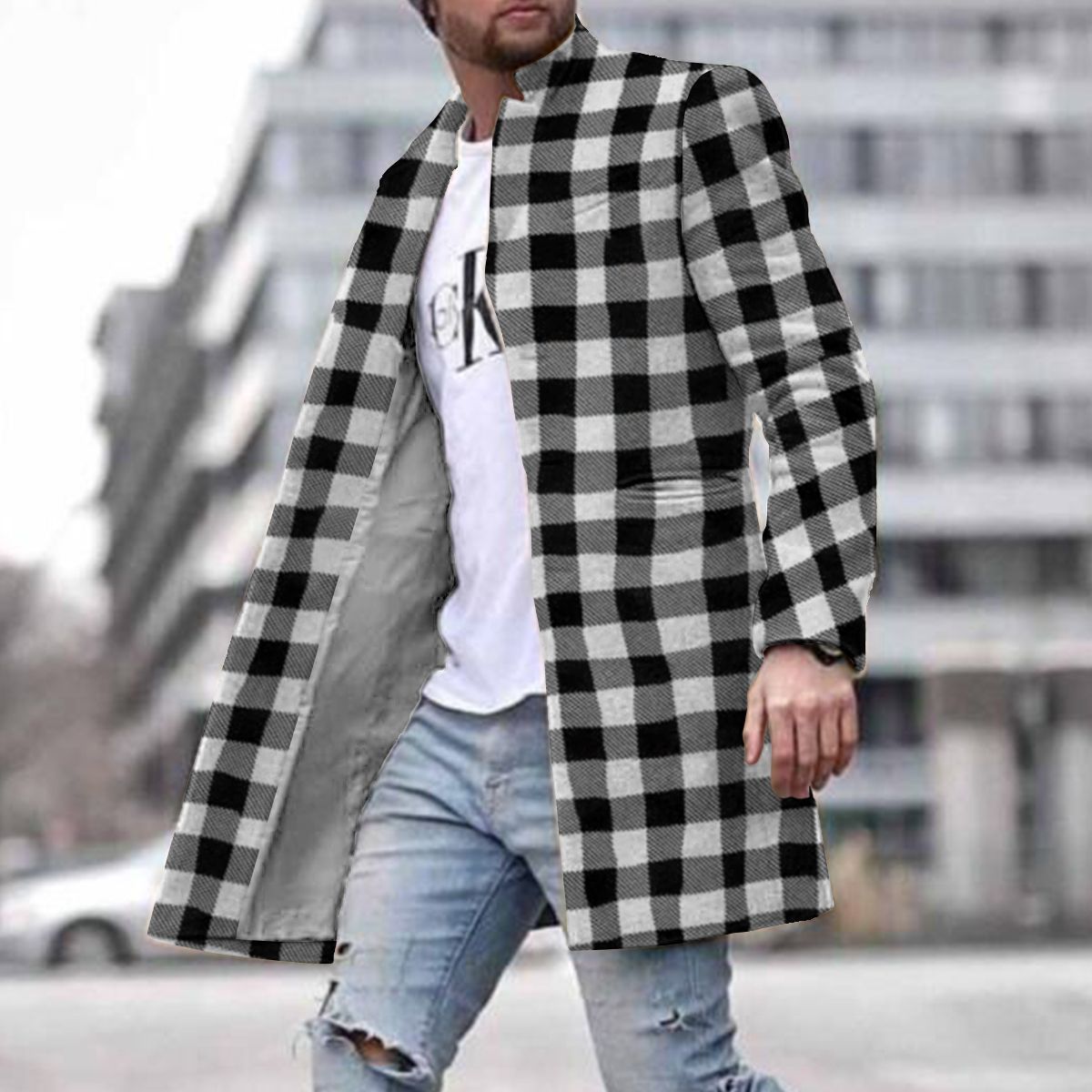 Callum Sinclair | Colour-Block Mens Coat With Printed Panel