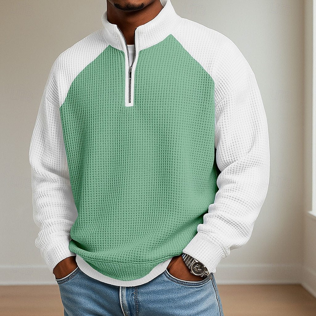 Rowan Ashgrove | Colour-Block Waffle Knit Quarter-Zip Jumper