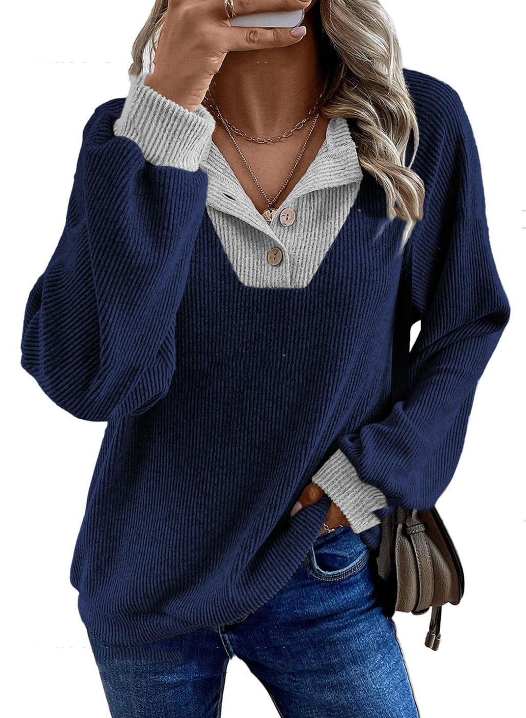 Cordelia Vance | Ribbed Knit Button-Placket Sweater