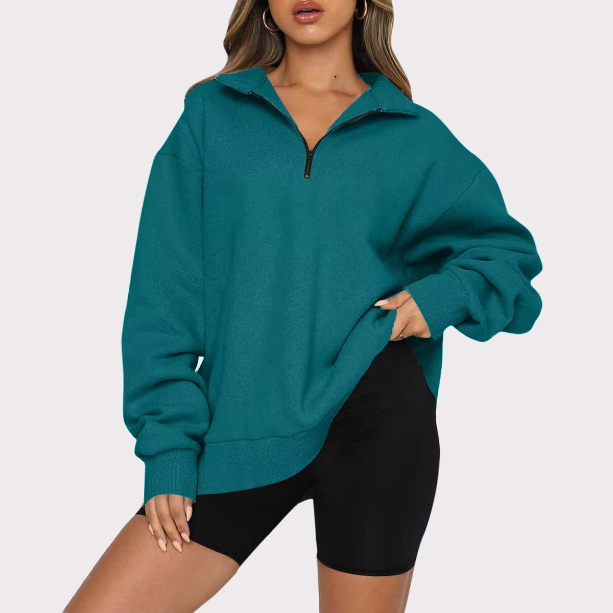 Eliza Sutcliffe | Blue Oversized Zip Collar Sweatshirt
