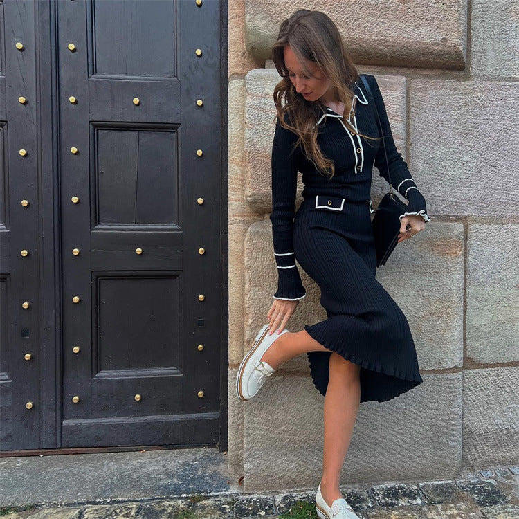 Beatrice Edwards | Ribbed Knit Collared Midi Dress