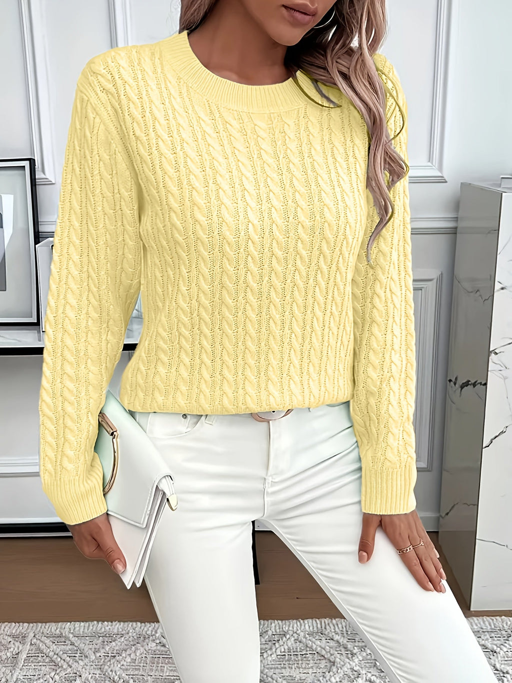 Millicent Hall | Cable-Knit Round Neck Sweater