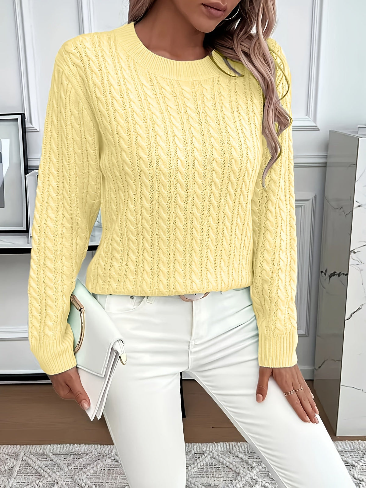 Millicent Hall | Cable-Knit Round Neck Sweater