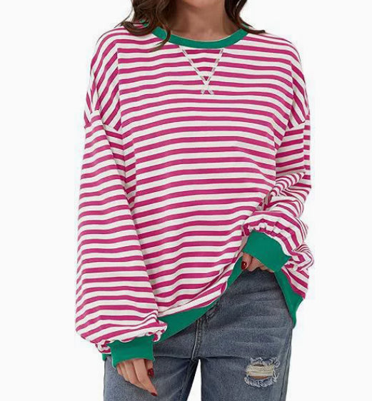 Eleanor Prescott | Striped Oversized Crew Neck Sweatshirt