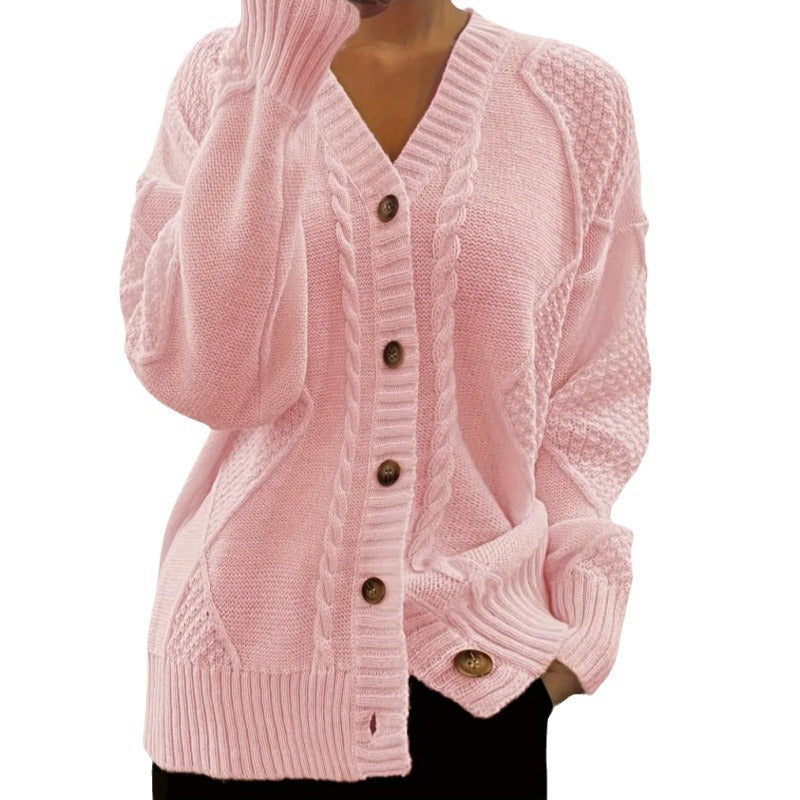 Poppy Griffiths | Pink Cable-Knit Button-Up Cardigan