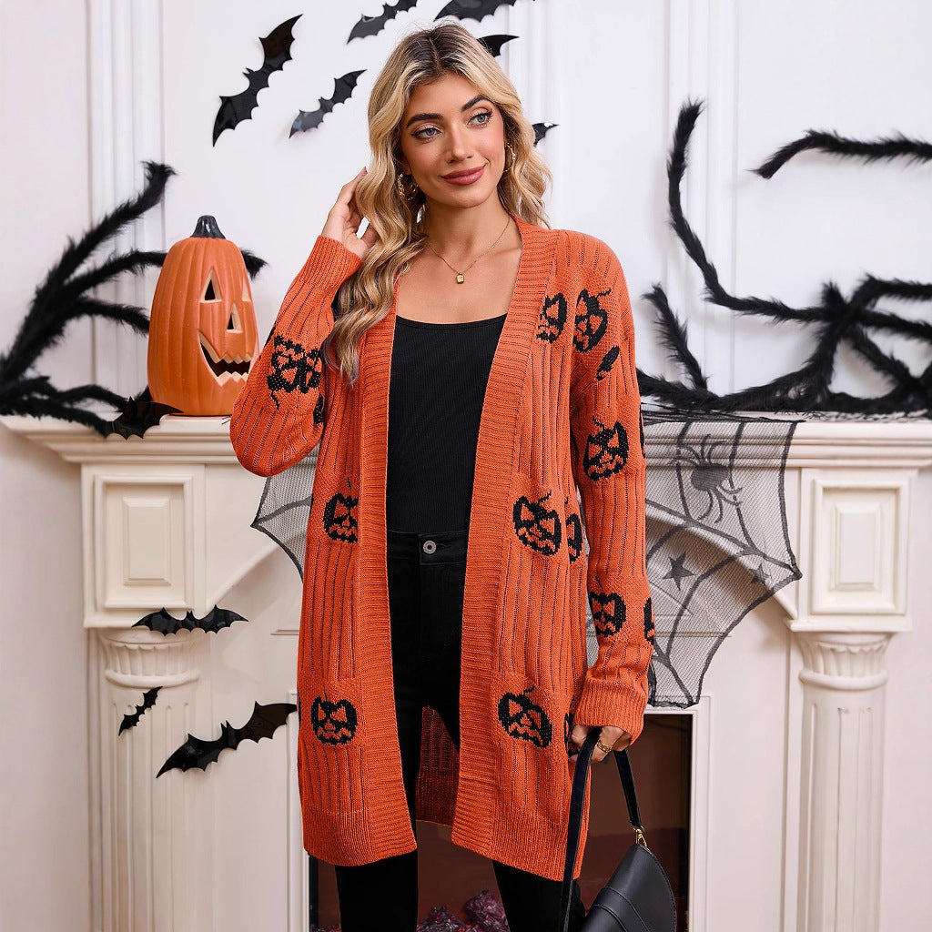 Millicent Thorne | Pumpkin Jacquard Sweater with Pockets
