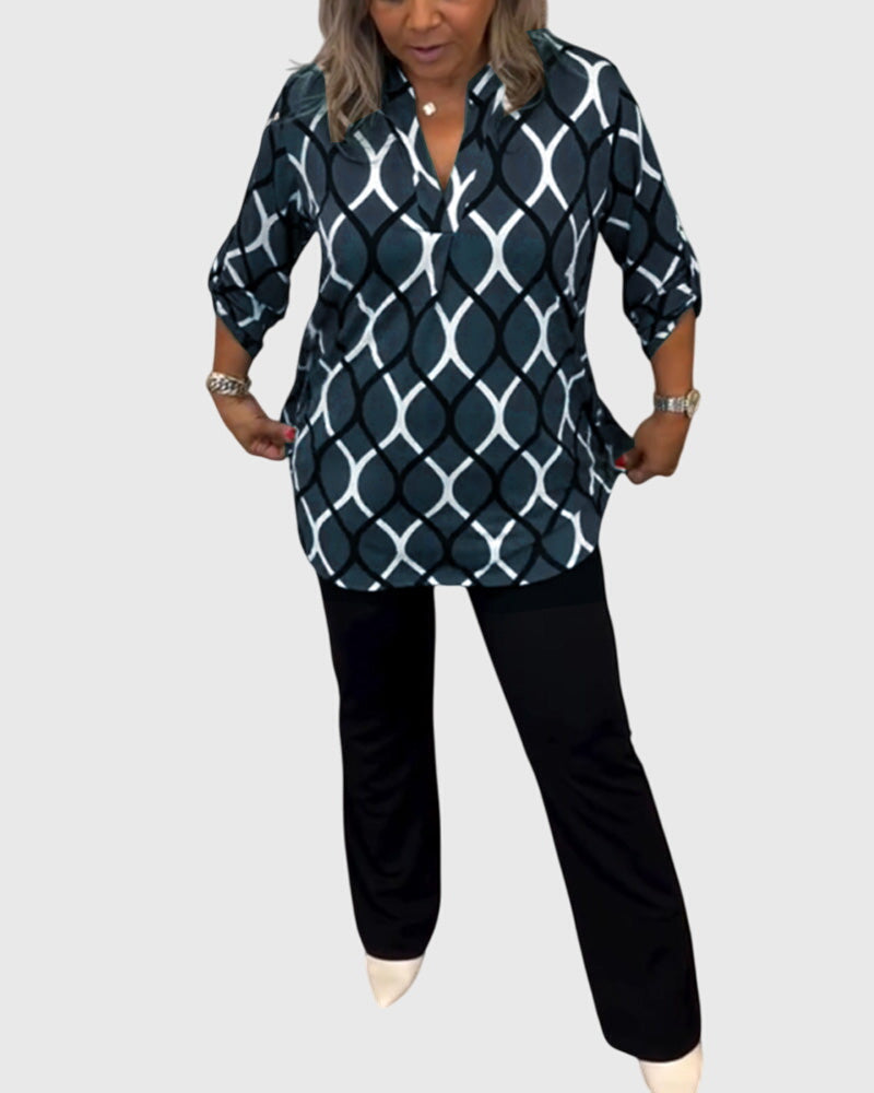 Freya Sutton | Geometric Print Blouse With V-Neck
