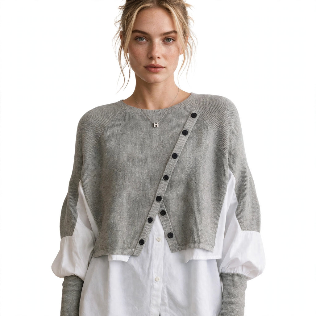 Georgia Sherwood | Layered Sweater With White Blouse Hem