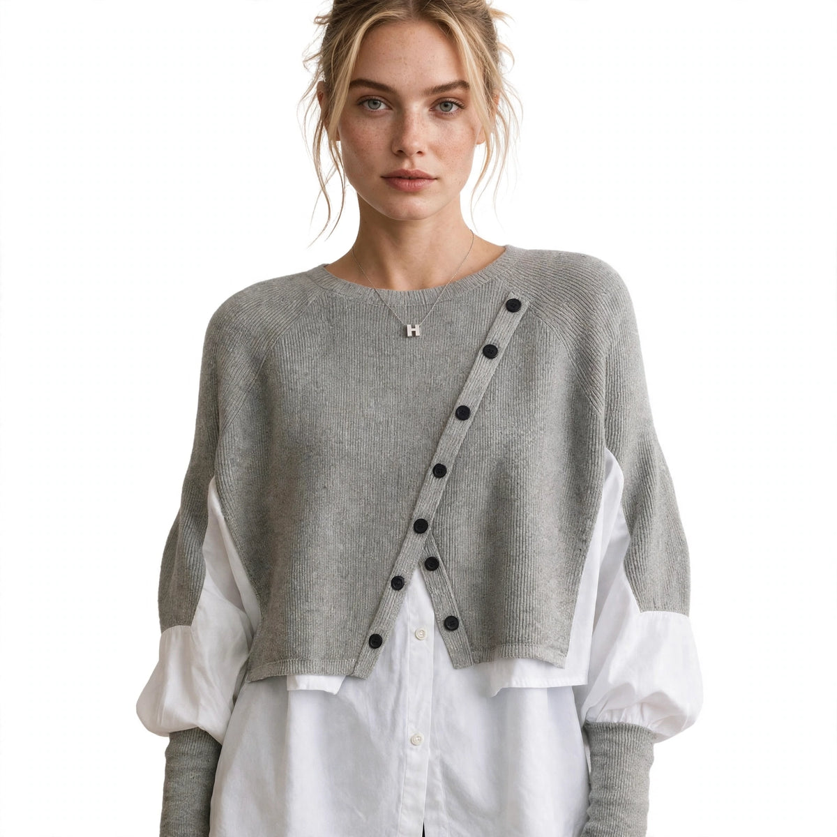 Georgia Sherwood | Layered Sweater With White Blouse Hem
