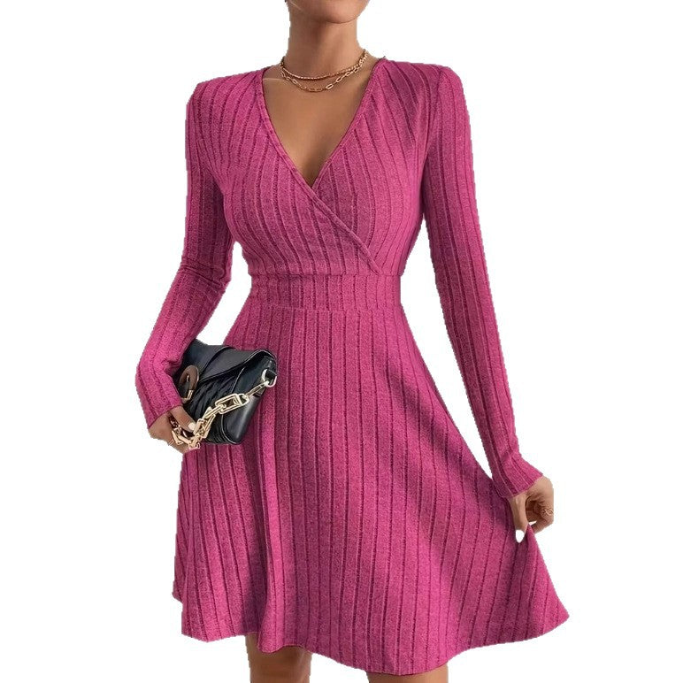 Diana Roberts | Ribbed Knit Wrap V-Neck Mini Dress