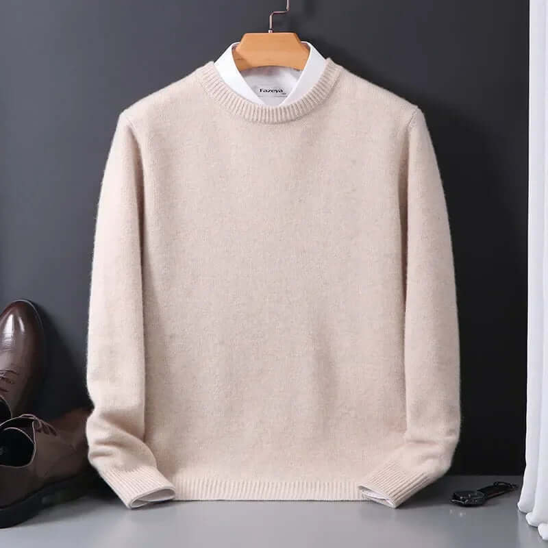 Theodore Evans | Cream Ribbed Knit Sweater for Men