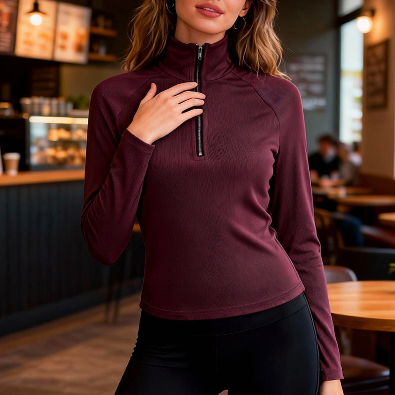 Prudence Kavanagh | Ribbed Zip-Neck Knit Top