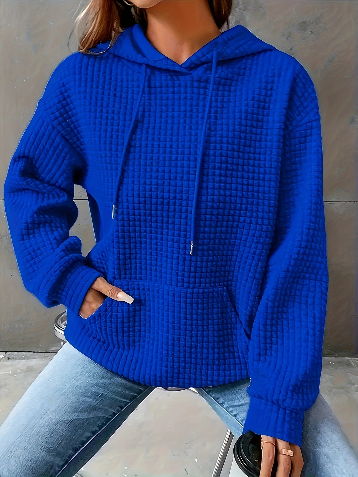 Lydia Cross | Waffle Knit Hoodie With Drawstring Detail