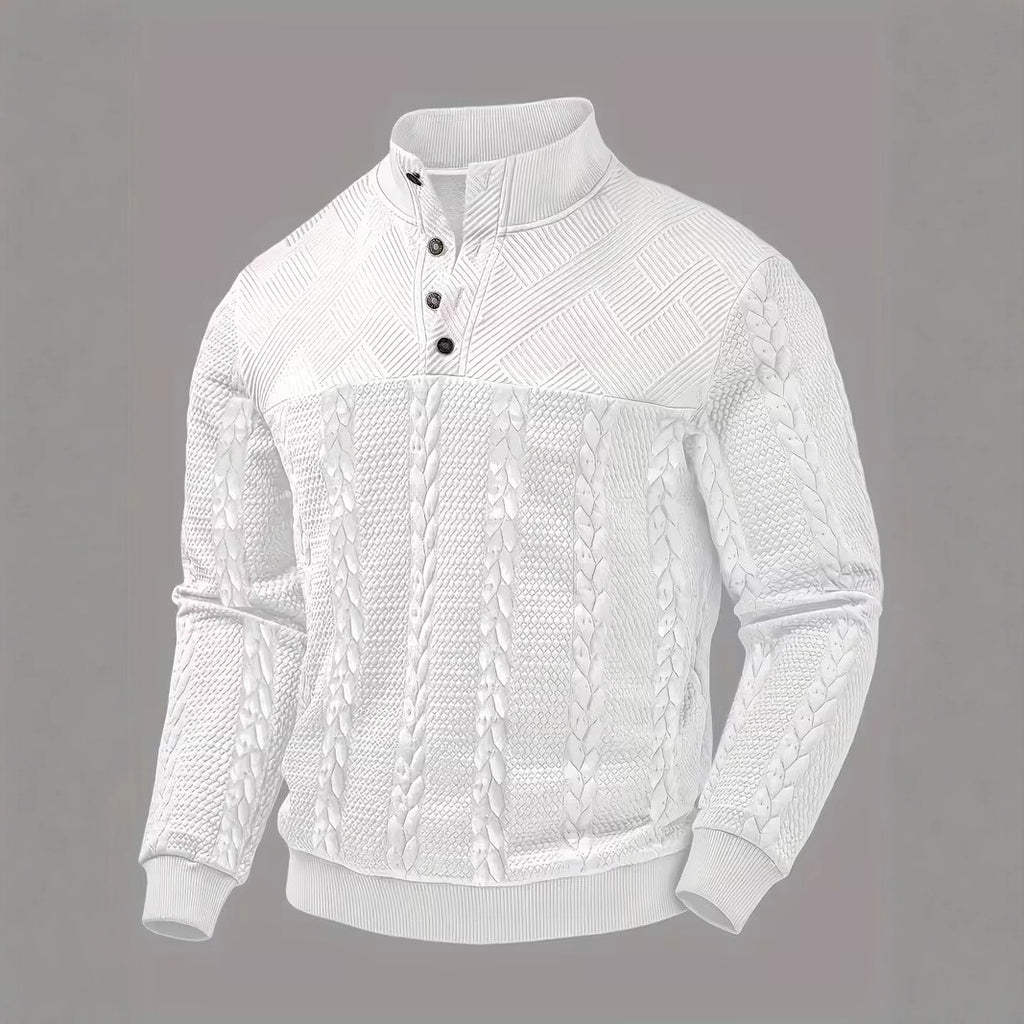 George Ellison | Cable-Knit Stand Collar Button Pullover
