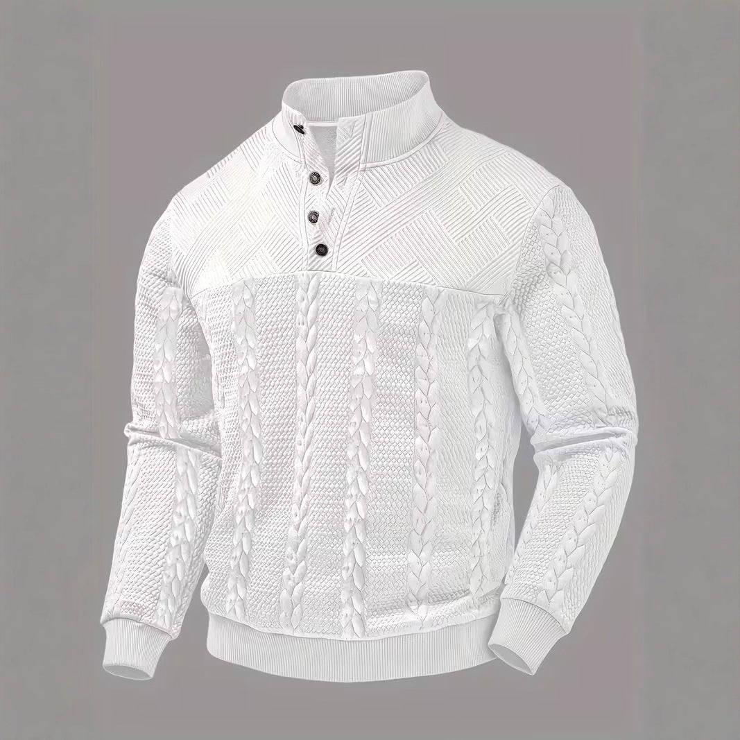 George Ellison | Cable-Knit Stand Collar Button Pullover