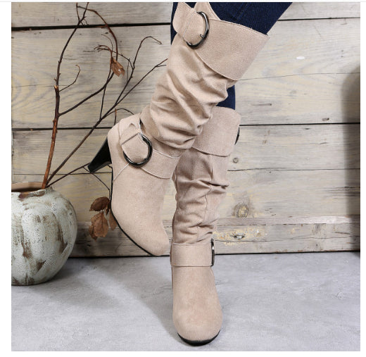 Georgina Pembridge | Suede Mid-Calf Boots With Buckle Detail