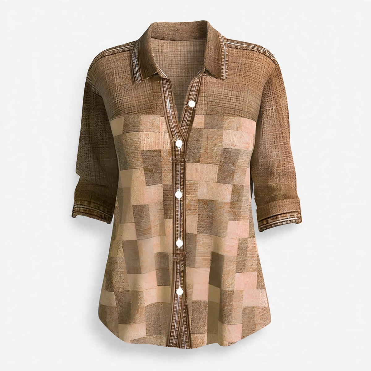 Clementine Rutherford | Patchwork Print Button-Front Blouse