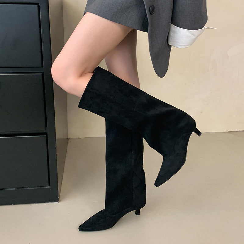 Louisa Bramley | Suede Knee-High Boots With Pointed Toe