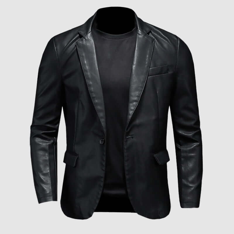 Arthur Barlow | Black Leather Jacket with Notch Lapel for Men