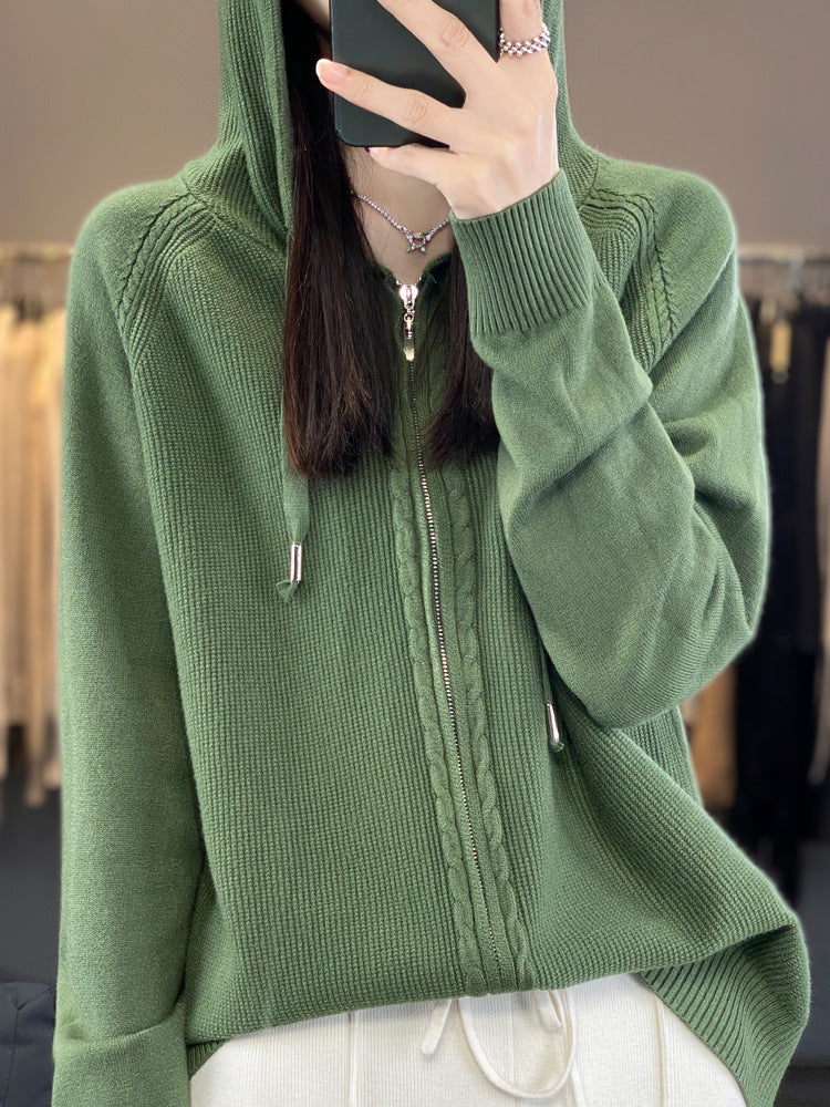 Isla Fenwick | Cable Knit Zip-Up Hooded Cardigan