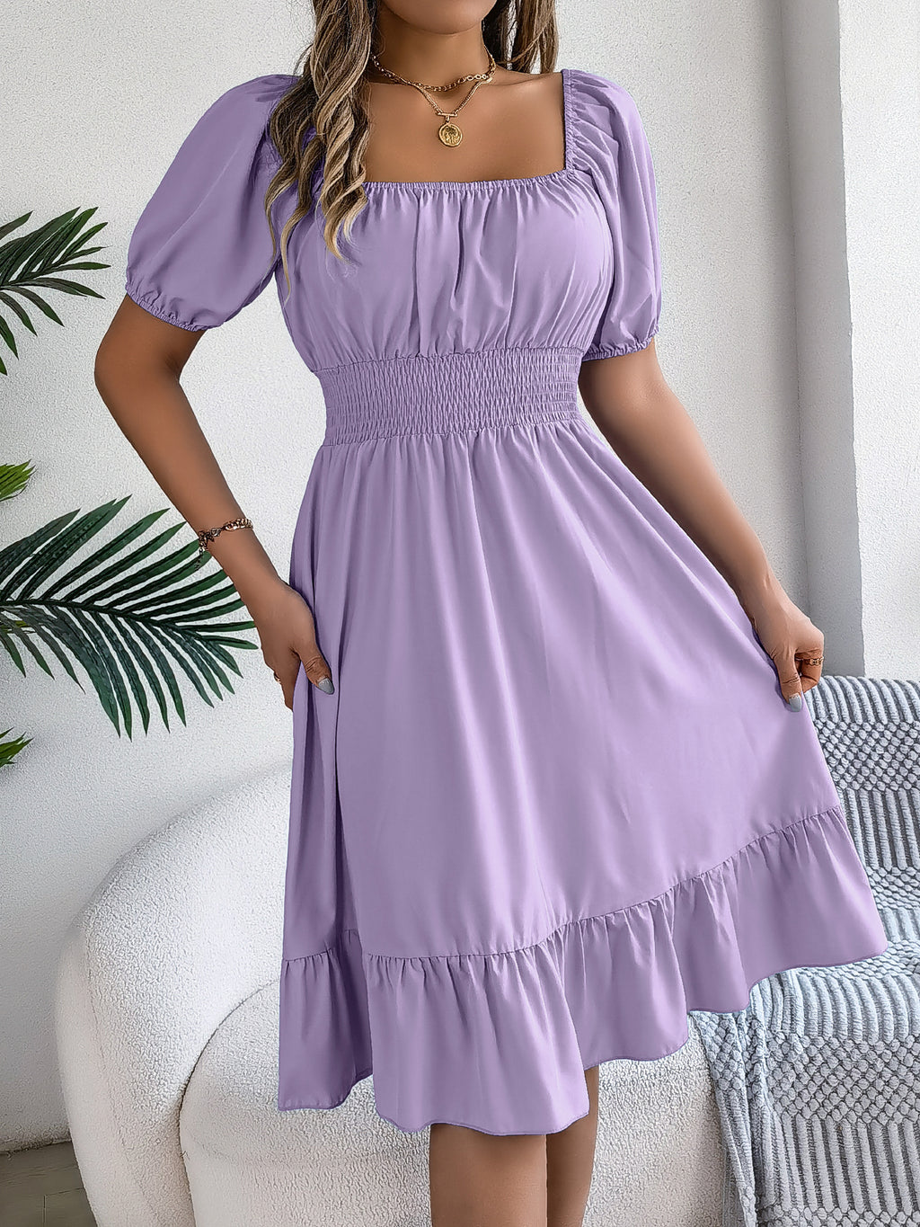 Lydia Crane | Square Neck Summer Dress With Puff Sleeves