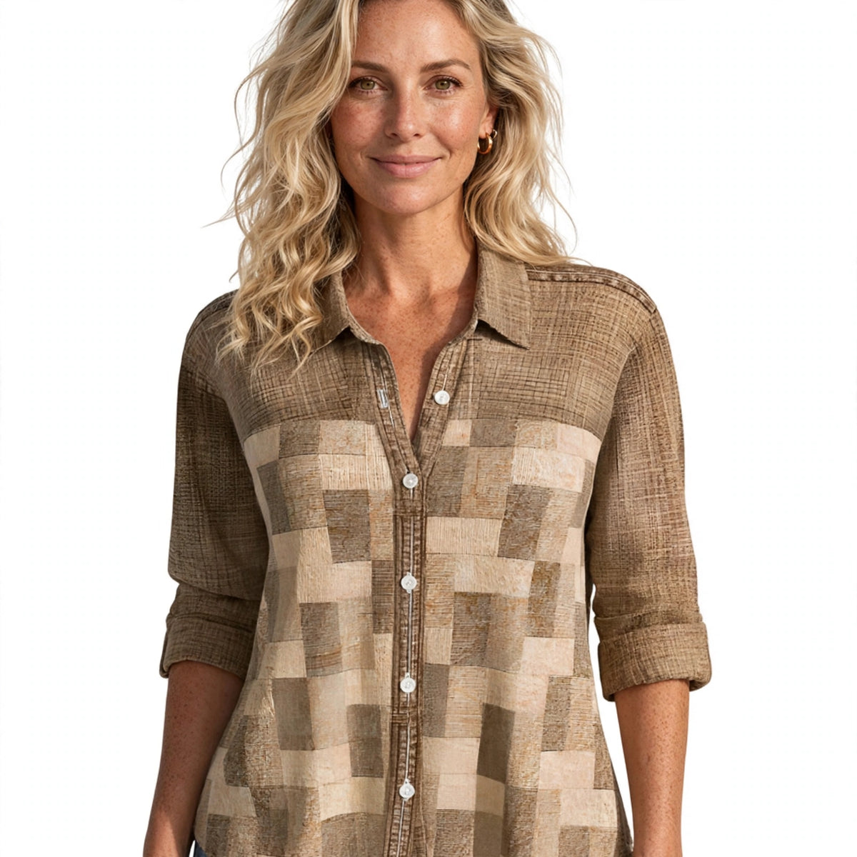 Clementine Rutherford | Patchwork Print Button-Front Blouse