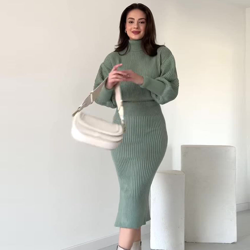 Imogen Walker | Ribbed Knit Turtleneck Skirt Set