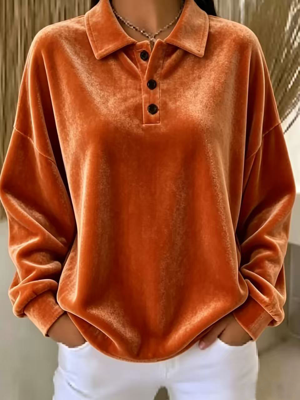 Eilidh Kennedy | Pink Velvet Long-Sleeve Polo Shirt